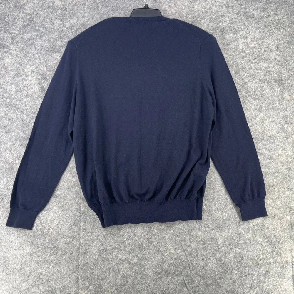 Polo Ralph Lauren V-Neck Sweater Men Large Blue Pima Cotton Pony Logo Preppy